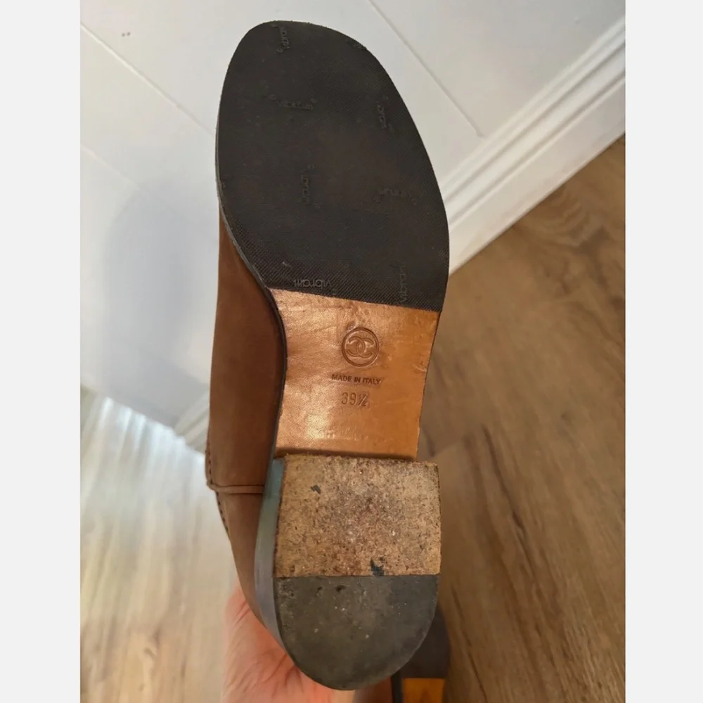 ★Chanel Interlocking CC Logo Riding Boots Brown IT39.5★ - Picture 7 of 7